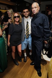 LONDON, ENGLAND - JUNE 03: (L-R) Jaime Winstone, Stavros Agapiou and DJ Fat Tony attend Sam McKnight's 50th Celebrations and 70th Birthday at La Môme on June 03, 2025 in London, England. (Photo by Darren Gerrish/WireImage for Sam McKnight)