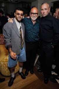 LONDON, ENGLAND - JUNE 03: (L-R) Stavros Agapiou, Sam McKnight and DJ Fat Tony attend Sam McKnight's 50th Celebrations and 70th Birthday at La Môme on June 03, 2025 in London, England. (Photo by Darren Gerrish/WireImage for Sam McKnight)