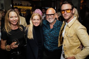 LONDON, ENGLAND - JUNE 03: (L-R) Whitney Bromberg, guest, Sam McKnight and Peter Hawkings attend Sam McKnight's 50th Celebrations and 70th Birthday at La Môme on June 03, 2025 in London, England. (Photo by Darren Gerrish/WireImage for Sam McKnight)