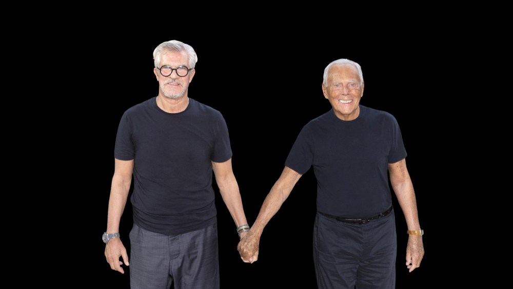 Leo Dell'Orco and Giorgio Armani after the show in June 2021