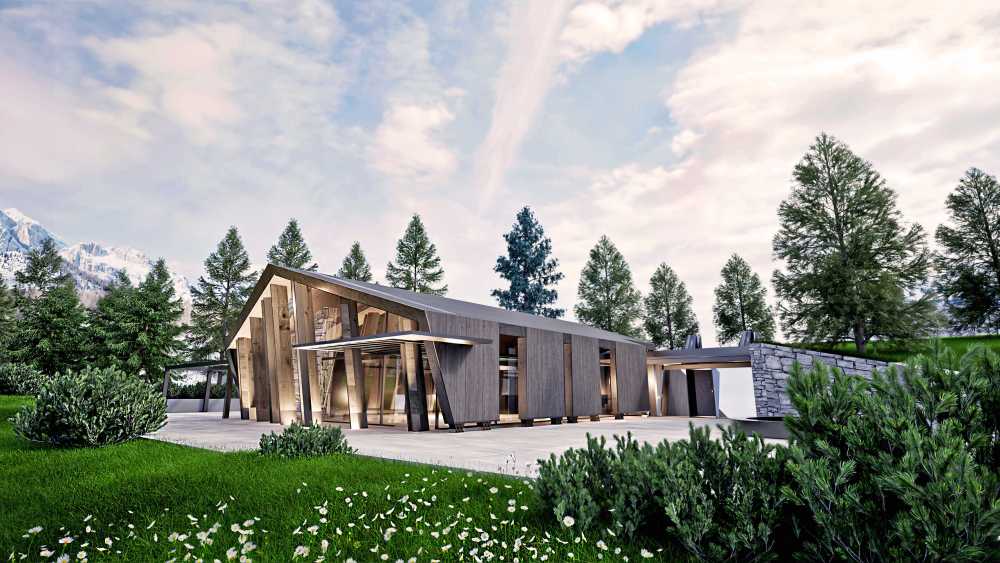 A rendering of the Chalet Franz Kraler–Club Moritzino in Cortina d'Ampezzo, Italy.