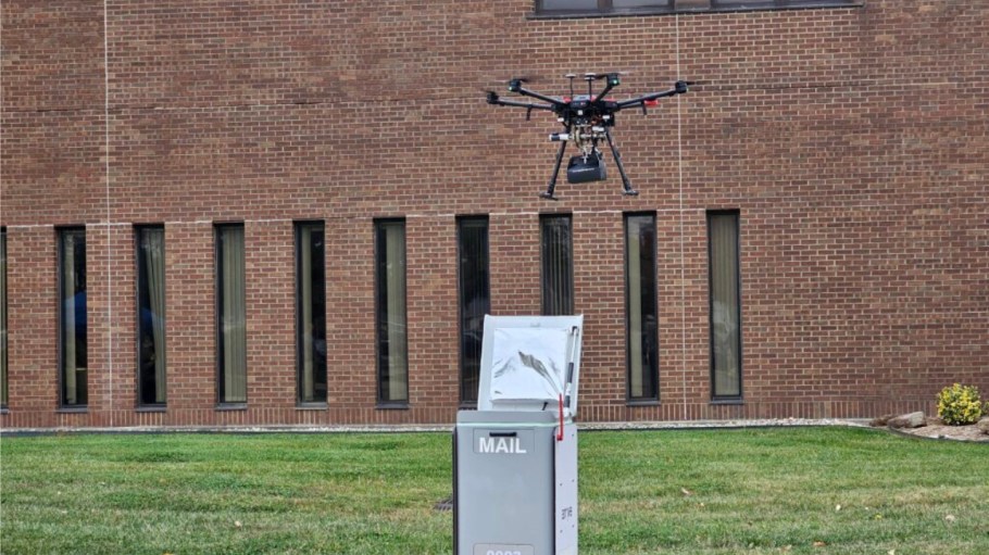 An Arrive Point awaits a parcel delivered by a drone.