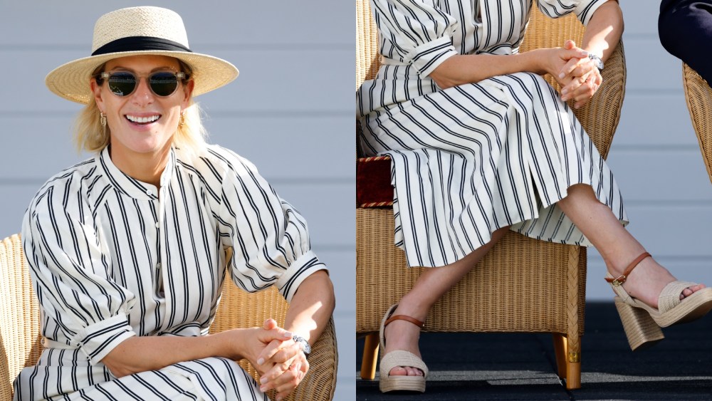 Zara Tindall attends the Out-Sourcing Inc. Royal Windsor Cup Final polo match and a carriage driving display by the British Driving Society at Guards Polo Club, Smith's Lawn on June 22, 2025 in Egham, England.