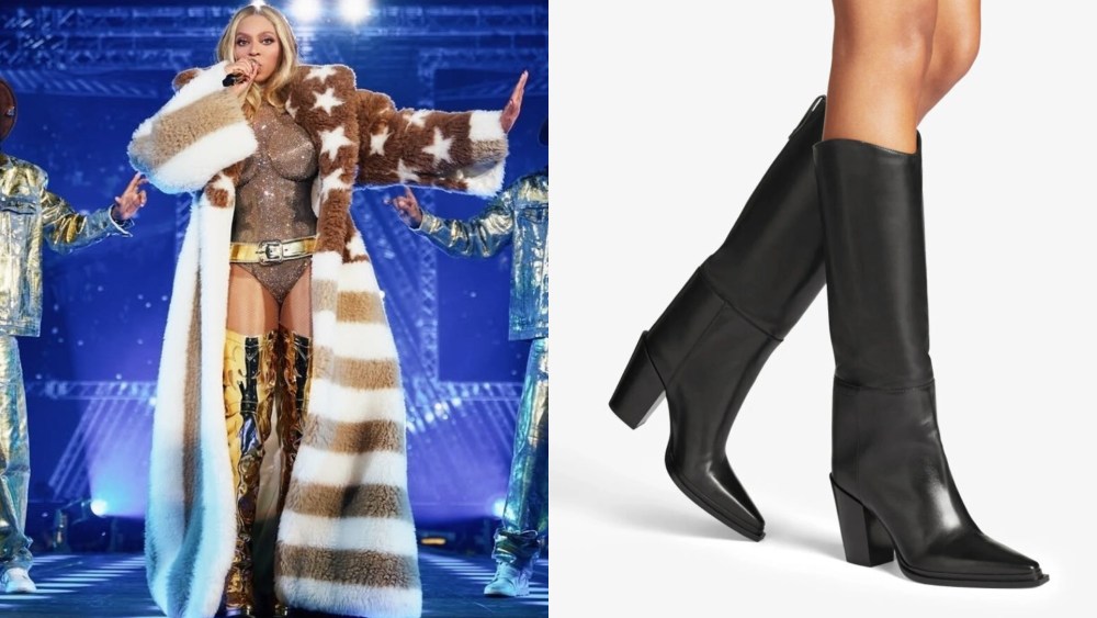 Beyoncé wearing Jimmy Choo during her Cowboy Carter Tour in London; A pair of Jimmy Choo's Cece 80 in black.
