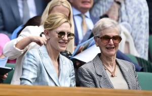 LONDON, ENGLAND - JULY 01: Actress Cate Blanchett and June Blanchett are seen in the Royal Box prior to Ladies' Singles first round match between Barbora Krejcikova of Czechia and Alexandra Eala of Philippines on day two of The Championships Wimbledon 2025 at All England Lawn Tennis and Croquet Club on July 01, 2025 in London, England. (Photo by Hannah Peters/Getty Images)