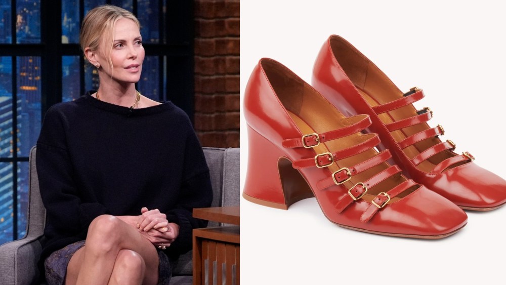 Charlize Theron during an interview with host Seth Meyers on Tuesday.