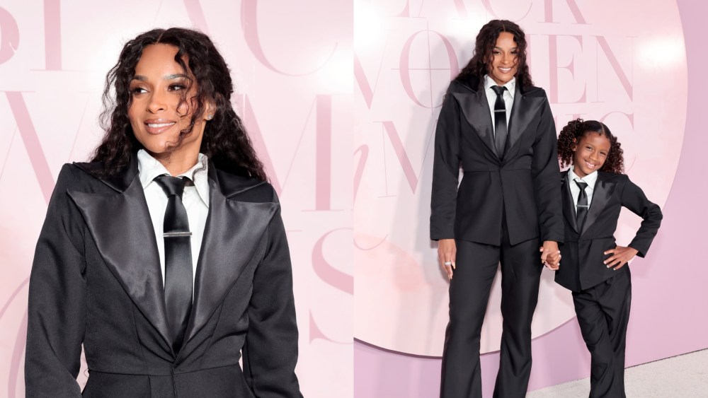 Ciara and daughter Sienna coordinate in matching suits for the Black Women in Music Dinner.