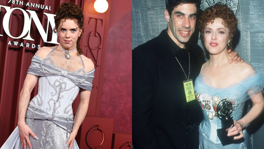 Cole Escola at the Tony Awards 2025; Bernadette Peters and Michael Wittenberg at the Tony Awards 1999.