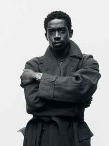 Prada Shetland chevron coat; wool knitwear.