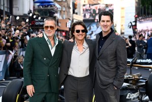 LONDON, ENGLAND - JUNE 23: (L-R) Brad Pitt, Tom Cruise and Joseph Kosinski attend the European Premiere of F1 ¬Æ The Movie at Cineworld, Leicester Square on June 23, 2025 in London, England. (Photo by Gareth Cattermole/Getty Images for Warner Bros. Pictures)