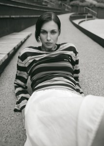 Miu Miu jersey sweater, jersey shirt, jersey top and poplin and lace skirt.