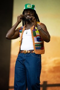 GLASTONBURY, ENGLAND - JUNE 29: Shaboozey performs during day five of Glastonbury festival 2025 at Worthy Farm, Pilton on June 29, 2025 in Glastonbury, England. Established by Michael Eavis in 1970, Glastonbury has grown into the UK's largest music festival, drawing over 200,000 fans to enjoy performances across more than 100 stages. In 2026, the festival will take a fallow year, a planned pause to allow the Worthy Farm site time to rest and recover. (Photo by Shane Anthony Sinclair/Getty Images)