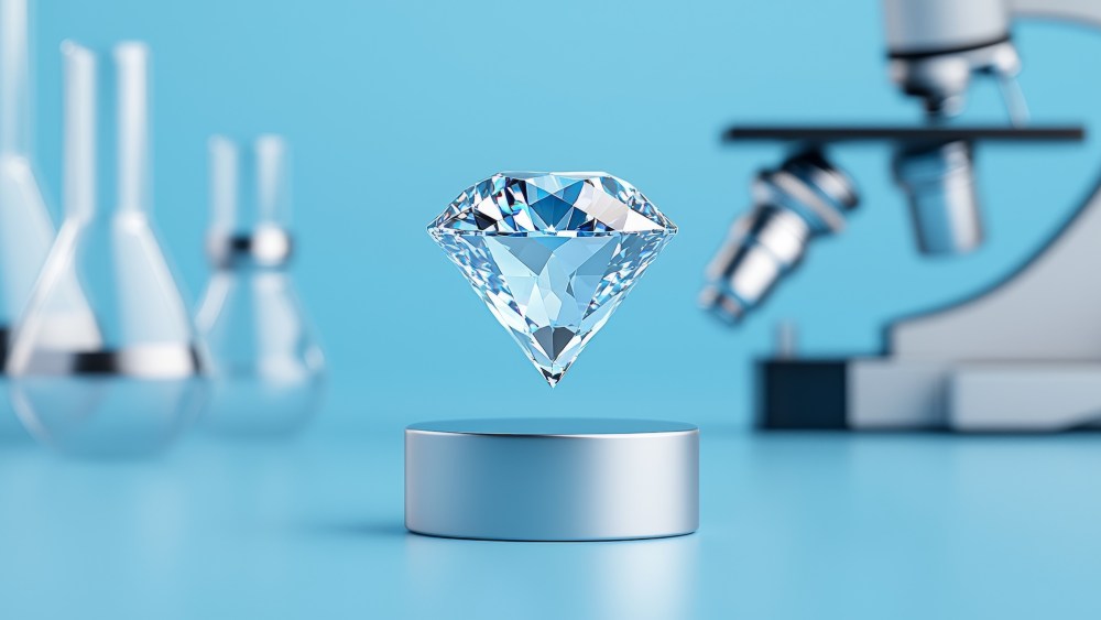 An innovative lab-grown diamond sparkling in a lab setting symbolizes what lab-grown diamonds can do.