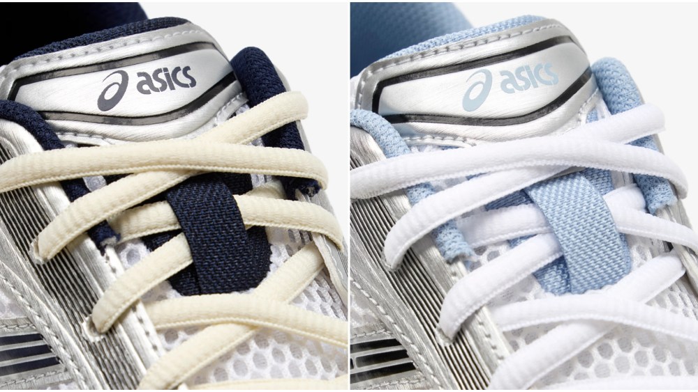 JJJJound x Asics Gel-Kayano 14 in White/Navy and White/Blue.