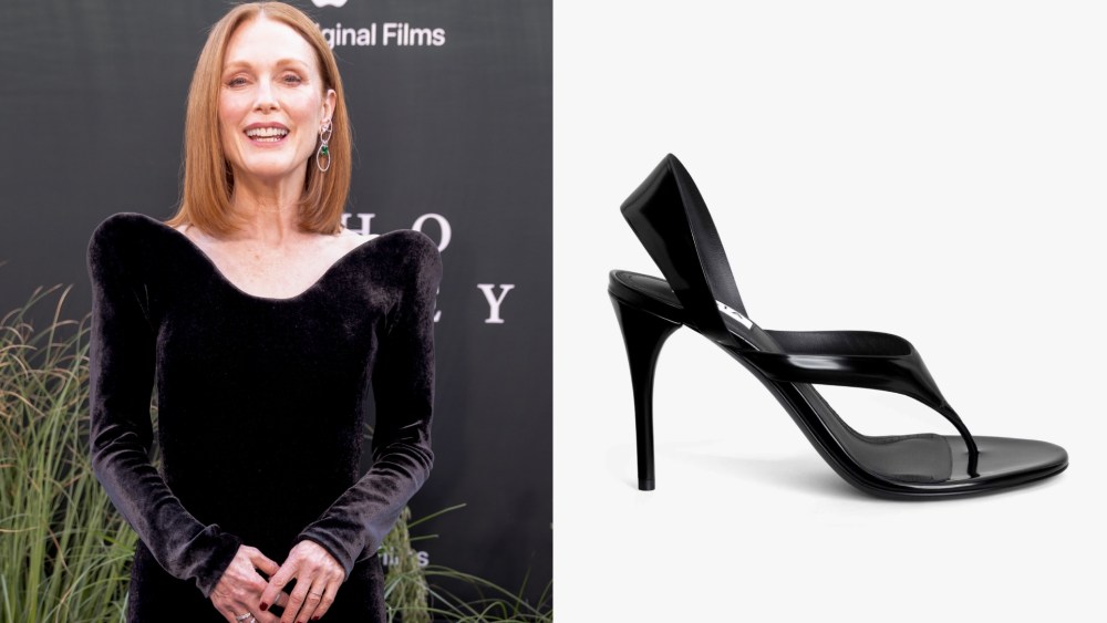 Julianne Moore Dresses Up Alaïa's Infradito Thong Sandals With a Custom Velvet Dress for Apple TV+’s 'Echo Valley' Screening