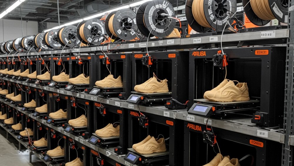 An AI-generated image representing Koobz' future footwear factory in Ventura, Calif.