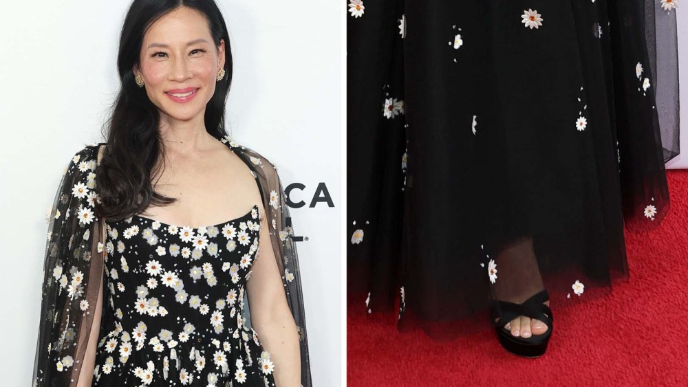 Lucy Liu attends the "Rosemead" premiere in Santoni shoes and Monique Lhuillier gown during the 2025 Tribeca Film Festival at SVA Theater on June 6, 2025 in New York City.