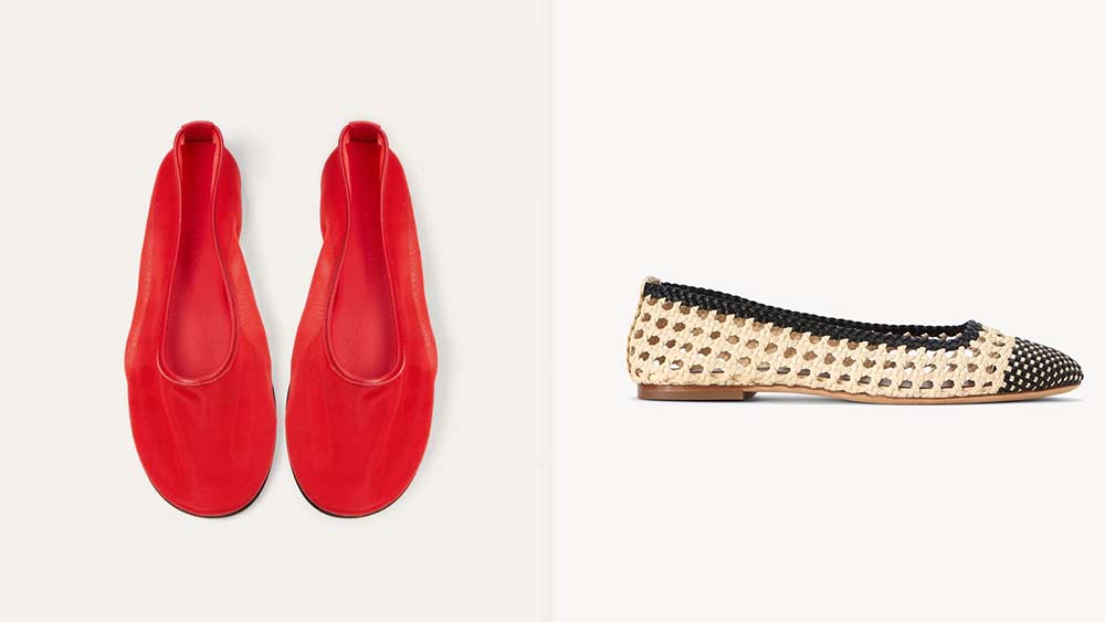 Dear Frances Balla Red mesh flats and Staud Nell Crochet Ballerina in Cream Black
