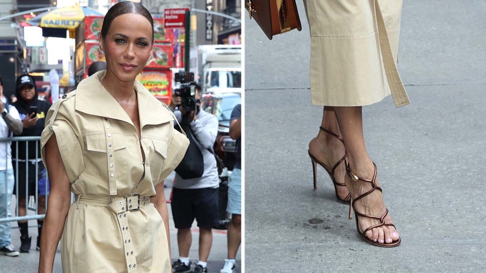 Nicole Ari Parker is seen at the "Good Morning America" show in Times Square, Manhattan on June 5, 2025 in New York City