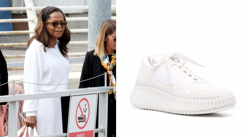 Oprah Winfrey arrived in Venice for Lauren Sánchez's wedding on June 26, 2025, wearing a pair of Chloe's Nama sneakers.
