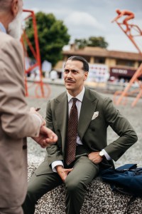 Street style at Pitti Uomo 108 in Florence, Italy, 2025.