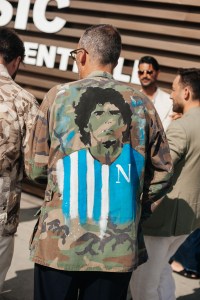 Street style at Pitti Uomo 108 in Florence, Italy, 2025.