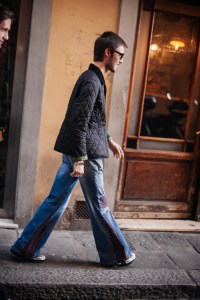 Street style at Pitti Uomo 108 in Florence, Italy, 2025.