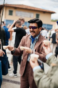 Street style at Pitti Uomo 108 in Florence, Italy, 2025.