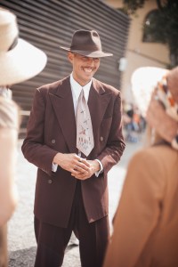 Street style at Pitti Uomo 108 in Florence, Italy, 2025.