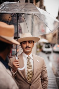 Street style at Pitti Uomo 108 in Florence, Italy, 2025.