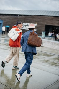 Street style at Pitti Uomo 108 in Florence, Italy, 2025.