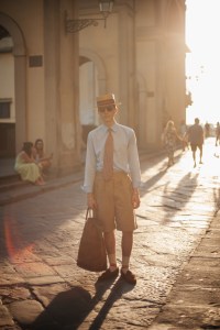 Street style at Pitti Uomo 108 in Florence, Italy, 2025.