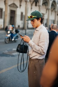 Street style at Pitti Uomo 108 in Florence, Italy, 2025.