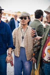 Street style at Pitti Uomo 108 in Florence, Italy, 2025.