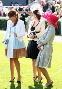 ASCOT, UNITED KINGDOM - JUNE 19:  HRH Princess Eugenie, Princess Beatrice and Autumn Philips share a joke in the parade ring during Ladies Day at Royal Ascot on June 19, 2008 in Ascot, England.  (Photo by Chris Jackson/Getty Images)