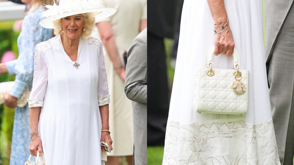 Queen Camilla carrying a Lady Dior bag at the Royal Ascot 2025.