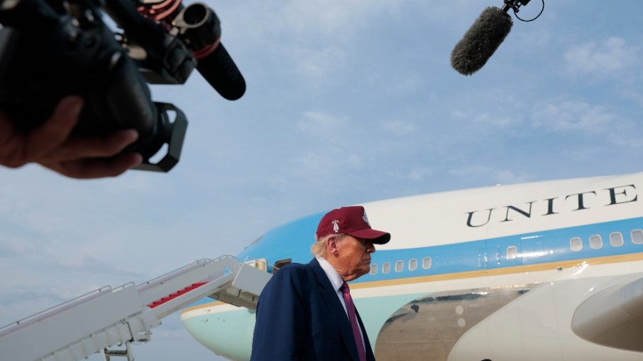President Donald Trump spoke to reporters Tuesday after walking off Air Force One at Joint Base Andrews, Maryland.