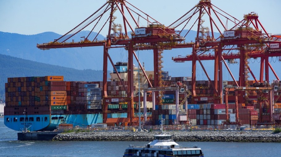 Containers being brought into the Port of Vancouver.