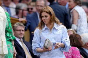 LONDON, ENGLAND - JUNE 30: Princess Beatrice of York is seen in the Royal Box prior to the Gentlemen's Singles first round match between Fabio Fognini of Italy and Carlos Alcaraz of Spain on day one of The Championships Wimbledon 2025 at All England Lawn Tennis and Croquet Club on June 30, 2025 in London, England. (Photo by Julian Finney/Getty Images)