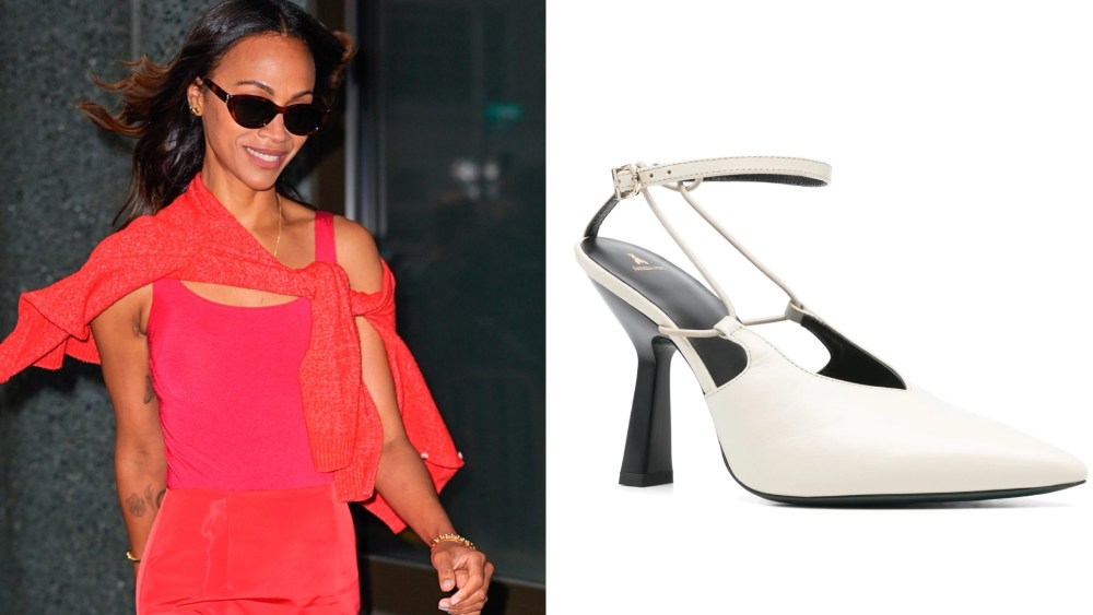 Zoe Saldaña Shows Versatility Patrizia Pepe Pumps With Two Different Outfits in NYC to Promote 'Elio'