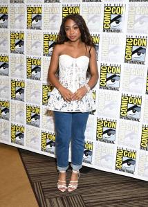 Leah Jeffries at the "Percy Jackson and the Olympians" press line at the 2025 Comic-Con International: San Diego held at the San Diego Convention Center on July 24, 2025 in San Diego, California.