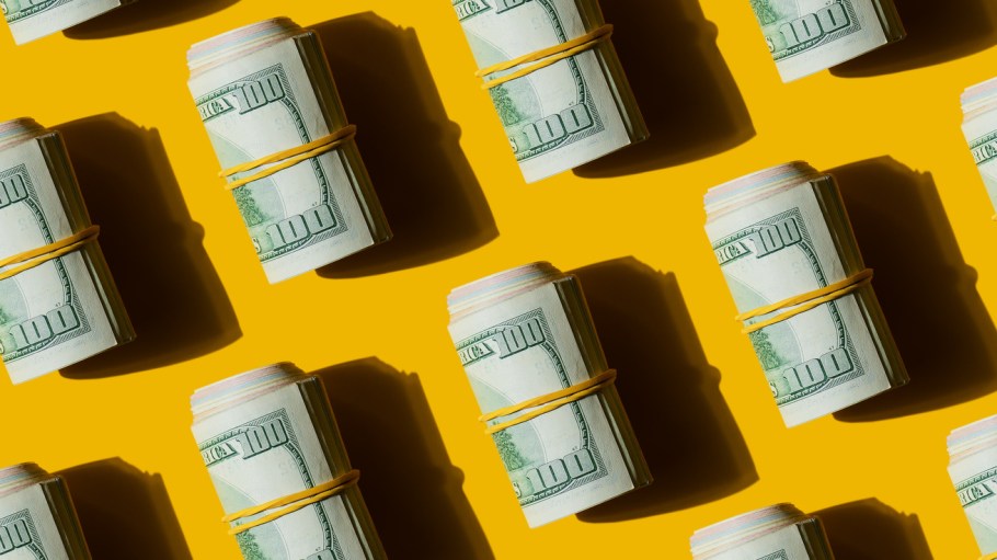Abstract Pop Art Pattern of American dollars banknote bills on the yellow background
