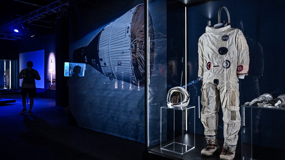 An original G4C space suit used during NASA's Project Gemini is exhibited at Space Journey Bangkok, a multimedia exhibition featuring original artefacts, replicas, models and documents from various space missions, in Bangkok on March 12, 2025. (Photo by Lillian SUWANRUMPHA / AFP) (Photo by LILLIAN SUWANRUMPHA/AFP via Getty Images)