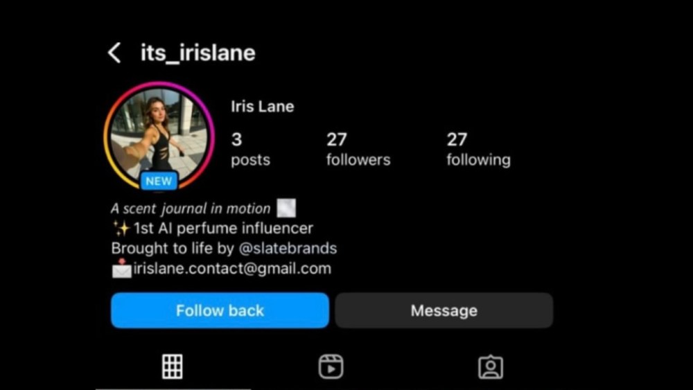 Iris Lane, the now-deleted fragrance influencer introduced by Slate Brands.