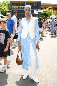 LONDON, ENGLAND - JULY 09: Ikram Abdi Omar, wearing Ralph Lauren, attends day ten of the Wimbledon Tennis Championships at the All England Tennis and Croquet Club at on July 09, 2025 in London, England. (Photo by Karwai Tang/Getty Images for Ralph Lauren)