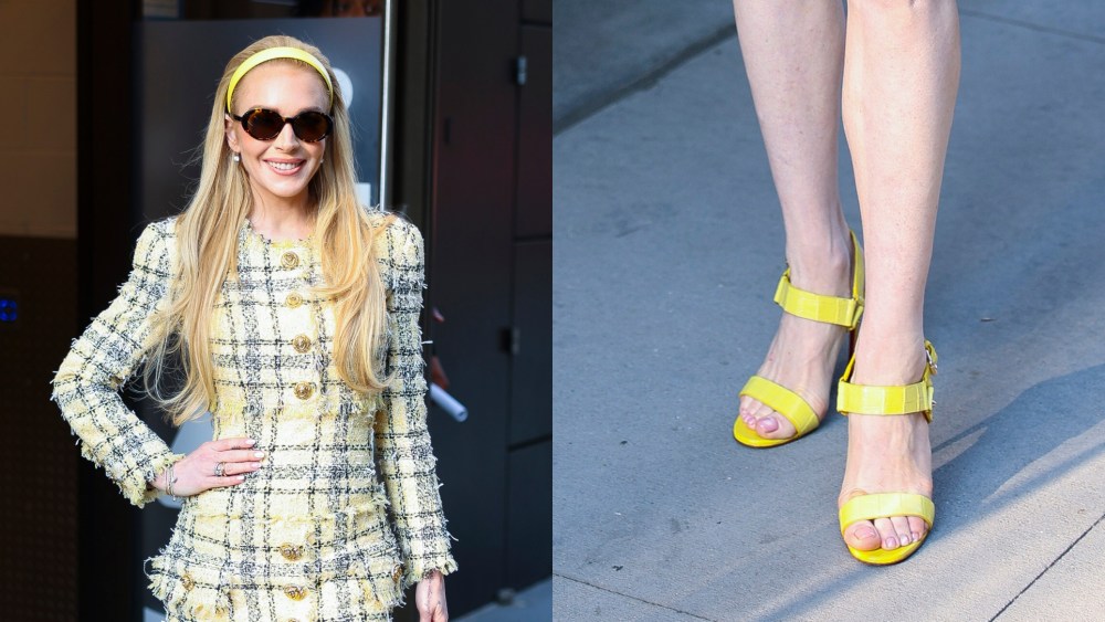 Lindsay Lohan seen at Good Morning America in Hudson Square on July 28, 2025 in New York City.