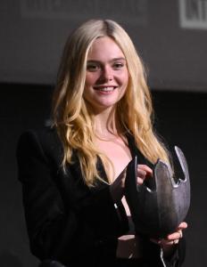 Elle Fanning at the "Predator: Badlands" panel at the 2025 Comic-Con International: San Diego held at the San Diego Convention Center on July 25, 2025 in San Diego, California.