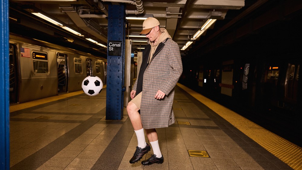 Croatian soccer goalkeeper Dominik Livaković was photographed around New York City for the Mackage campaign.