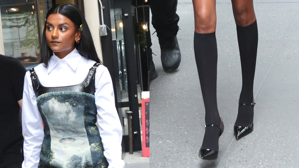 Simone Ashley is seen on the set of "Devil Wears Prada 2" on July 23, 2025 in New York City.