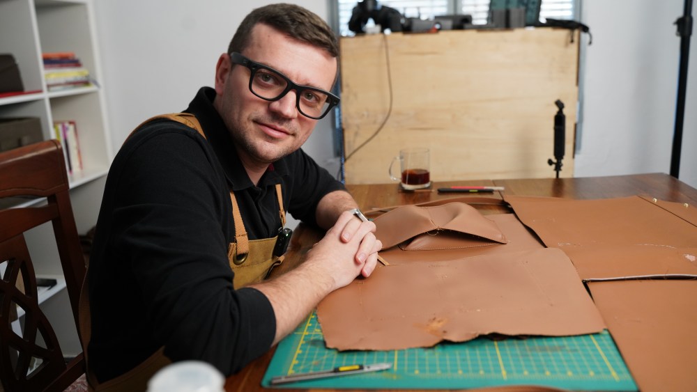 TikTok star Tanner Leatherstein in his workshop.